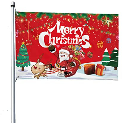 FIYO Eine Weihnachtsflagge von 3x5 Fuß,Banner für große Begrüßungs-Banner Fröhliche Weihnachten und Frohes Neues Jahr Flag für Wanddekoration im Freien(Weihnachtsmann)