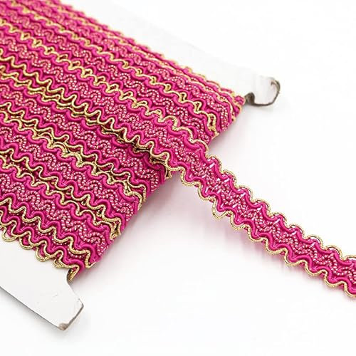 12m Tresse Garniture,15mm Ruban,Ruban Décoratif en Tissu Doré Garniture en Dentelle Tressée Métallique pour Costumes Travaux de Couture Tapisserie Décoration Intérieure,Rose Rouge