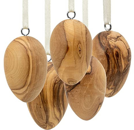SIKORA OD18 5er-Set kleine Deko Ostereier aus Olivenholz zum Aufhängen H: 4,5 cm