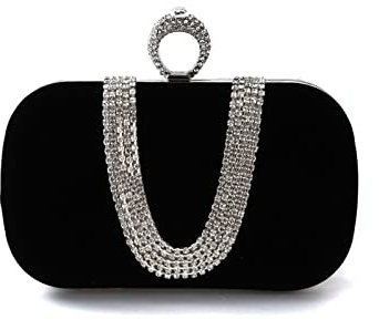 CORIOS Damen Abendtasche Samt Clutch Tasche Glitter Strass Handtasche Glänzend Schultertasche Kette Tasche Elegante Umhängetasche Shining Portemonnaie für Cocktail Party Abendparty Tanzparty Schwarz