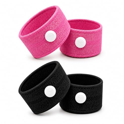 Reisebänder gegen Krankheit, Akupressur-Armbänder zur Linderung von Reisekrankheit und Übelkeit, 2 Paar (1 x Rosa, 1 x Schwarz))