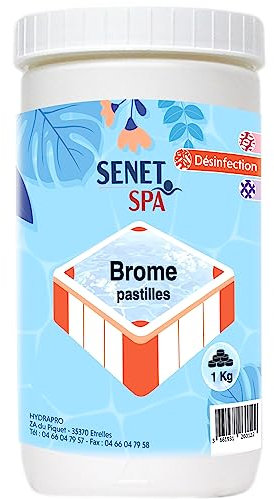 Brome Spa et Piscine, Entretien et Désinfection de l’Eau/Elimine Les impuretés de l’Eau - Dissolution très Lente - Pastilles de Brome de 20g, Pot de 1kg