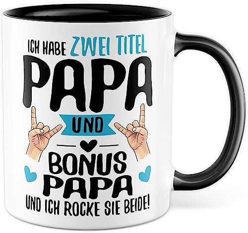 Stiefvater und Papa Tasse Geschenk lustig Vater Stiefpapa Vatertag Kaffeetasse Geschenkidee Humor Hochzeit Stiefeltern Stiefsohn Stieftochter Eltern Rock Rockfan Adoption Bonus-Papa