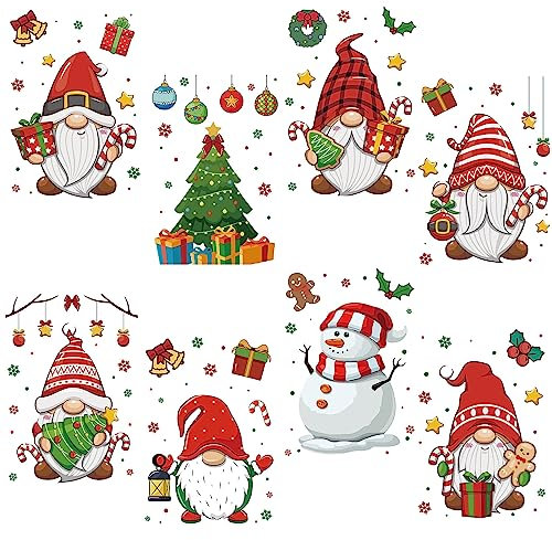 CRASPIRE 8 Foglio 8 Stili Adesivi per Finestra di Natale Grande Finestra di Babbo Natale Si Aggrappa Alberi di Natale Decorazioni da Parete Decalcomanie Display per Camera da Letto Soggiorno Negozio