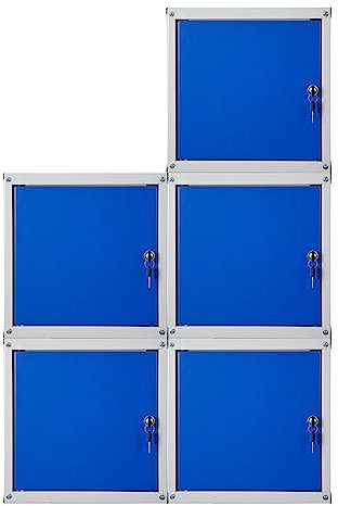 PROREGAL Mega Deal 5X Schließfachwürfel Cubic HxBxT 35x35x35cm Grau/Blau Schließfachschrank Metallspind Wertfachschrank Umkleideschrank 5 Fächer