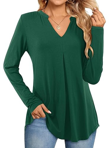 Beluring Top Damen Lässig Langarm V-Ausschnitt T-Shirts Winter 2023 Mode Oberteile Grün M