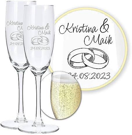 LALALO Hochzeit Sektgläser 2er Geschenk-Set mit Gravur: Brautpaar Präsent & Deko zum Hochzeitstag – Sektglas personalisiert als Hochzeitsgeschenk