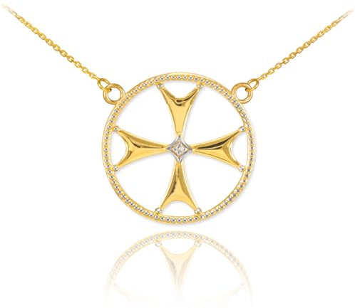 Collana con Ciondolo Croce di Malta e Diamanti in Oro 14 ct (Lunghezza della Catena Disponibile 40 cm – 45 cm – 50 cm – 55 cm) 55 cm