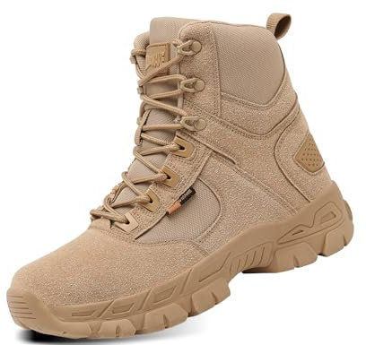 5.AA B869 Stivaletti da Uomo Stivaletti Antiscivolo Traspiranti Stivaletti con Lacci Alti con Cerniera Moda Stivali Trekking all'aperto Giallo deserto 41 EU