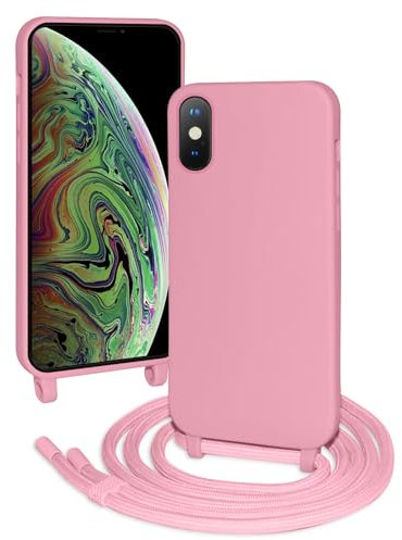 FERLAN Cover compatibile con iPhone X/XS,Custodia con Laccio Collana Tracolla Collo Liquido Silicone Antiurto TPU Antiurto AntiGraffio Protettiva Case,Rosa