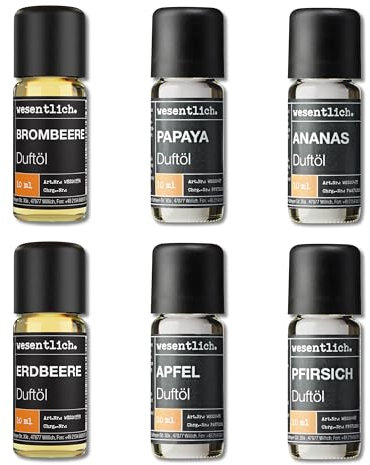 wesentlich. Duftöl Set - harmonische Duftkompositionen für Duftlampe, Diffuser und Kerzen – Brombeere, Papaya, Ananas, Erdbeere, Apfel, Pfirsich