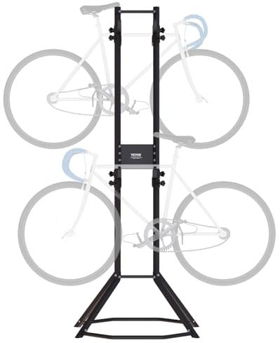 VEVOR 4 Bike Storage Rack, Free Standing Gravity Wall Vertical Bike Rack, Fully Adjustable Bike Rack Garage, Sturdy Steel & Easy Assemble, for Garage, Living Room, Shed, Holds Up to 260 lbs Black
