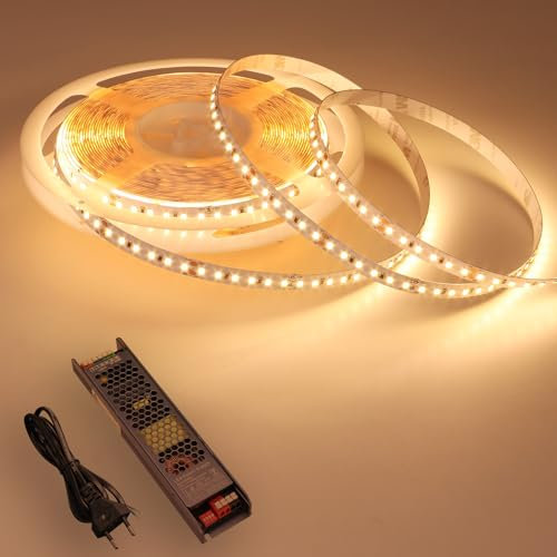 BENLUN - Cinta LED 3000 K, 10 m, 13500 lm, alta luminosidad, 150 W, CA 220 V, CC 24 V, autoadhesiva, tira IP20 LED, 120 LED/M con enchufe de la UE