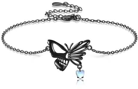 VENACOLY Schwarz Armbänder Sterling Silber Schmetterling Totenkopf Armband Gothic Schmuck Muttertag Weihnachten Halloween Geschenk für Damen Frauen