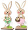 LETTERASHQP 2 Stück 19 cm Osterhase Deko aus Holz,Deko Aufsteller für Ostern,Osterhasen-Paar mit Colourful Blume,Häschen Desktop Innen Außen Rustikale Ostern Frühling Dekoration