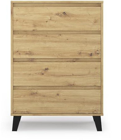 3E 3xE living.com Kommode, Sideboard mit 4 Schubladen in Artisan Eiche (B: 70cm x H: 99,5cm x T: 39cm)