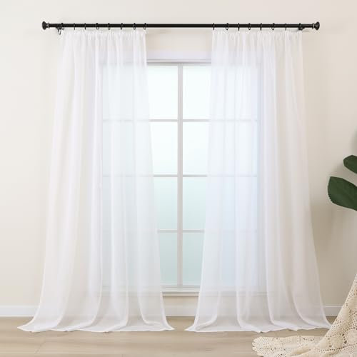 L.Z.E Vorhänge Weiss für Wohnzimmer, Gardinen Weiß mit Kräuselband für Schienensystem, Transparent Schiene Vorhang Store Gardine für Schlafzimmer, 2er Set Leinenoptik Gardinenschals Modern 245 cm Lang
