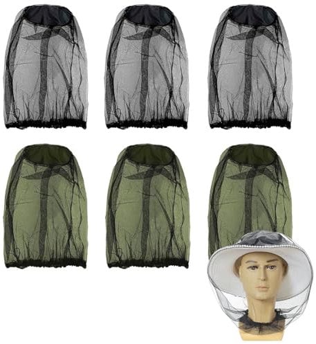 6 Piezas Mosquitera de Cabeza, Mosquitos Cubierta, Red de Malla Fina para Insectos para Exteriores, Pesca, Jardinería, Senderismo, Camping, Escalada