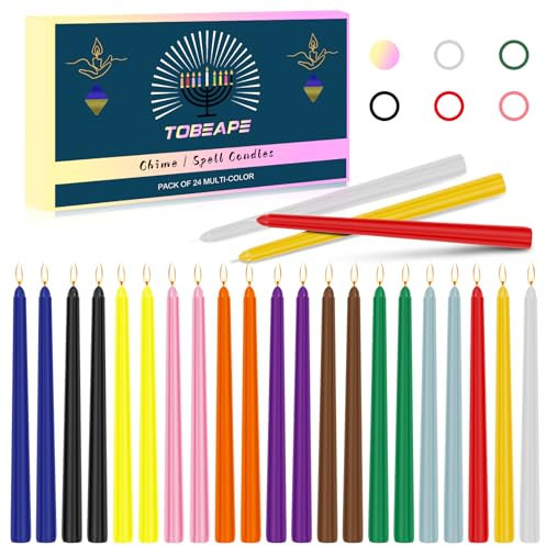 Tobeape 24 Pack 10 Tall Colored Taper Candles, Dripless Unscented Colorful Candlesticks for Birthdays Dinner Party Home Décor, Long Burning Spell Chime Candles for Witchcraft Ritual Prayer Meditation