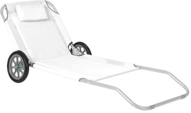 Avilia Sdraio Prendisole Pieghevole con Ruote - Lettino da Mare Regolabile 3 Posizioni, in Acciaio e Tessuto Poliestere, Poggiatesta Incluso, Ideale per Spiaggia, Giardino e Piscina, Bianco
