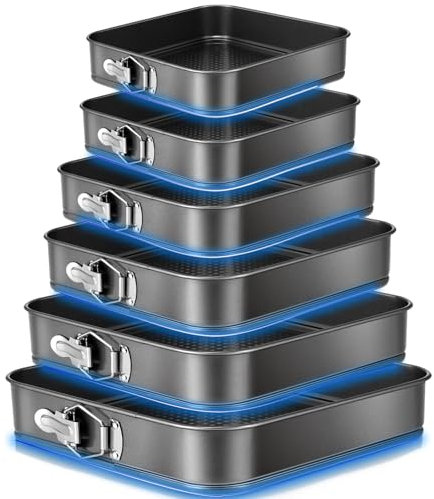 Sadodo Eckig Kuchenform Springform Set,Quadratisch Backform mit Antihaftbeschichtung Abnehmbarer Boden Kuchenform,Tortenringe Flachboden für Backen Kuchen,Pizza,Brot Tortenform(18/20/22/24/26/28 cm)