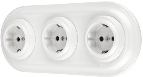 Presa da incasso in porcellana, stile retrò, 3 prese, All-in-One, set serie PR1, colore: bianco