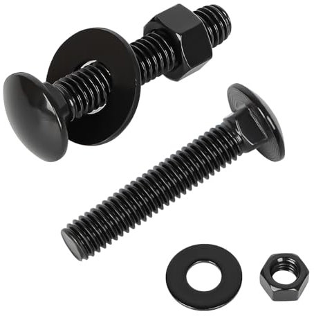 Kit de pernos de carro de 1/4-20 x 3, tornillos de acero inoxidable 304 con tuercas hexagonales y arandelas planas, cuello cuadrado de cabeza redonda, rosca completa, acabado negro, 8 juegos