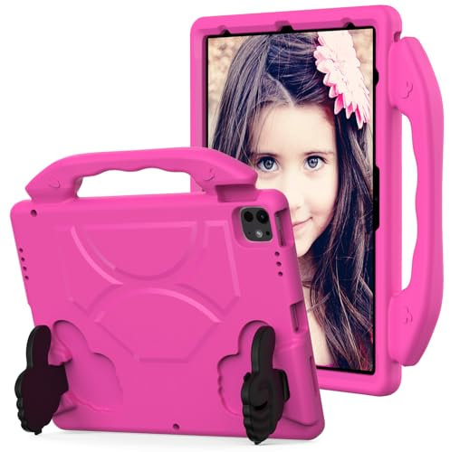 MUDASANQI Kinder-Schutzhülle für iPad Air 13 Zoll M2 (2024) / Pro 13 Zoll (2024) M4, stoßfeste Schale mit Tragegriff und Ständer, Rosenrot, Tablet-Hülle, EVA-Hülle, für Reise, Haushalt, Schule