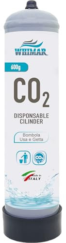 Whimar CO2 Disposable Cylinder 600 g Einweg-Kohlensäureflasche und Universaldüse mit Standardgewinde 10 x 1