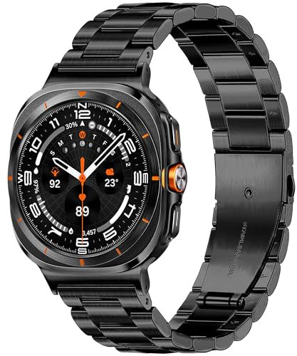 Ocaer Compatible with Samsung Galaxy Watch Ultra 47mm(2025/2024), Stainless Steel Metal Smartwatch Replacement Straps for Men Women, Adjustable Link Band for Samsung Galaxy Watch Ultra 47mm(Black)
