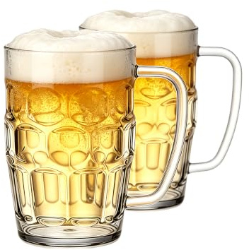 Komost 22oz Plastic Beer Mugs with Handle Set of 2, Reusable Unbreakable Beer Stein Drinking Cups