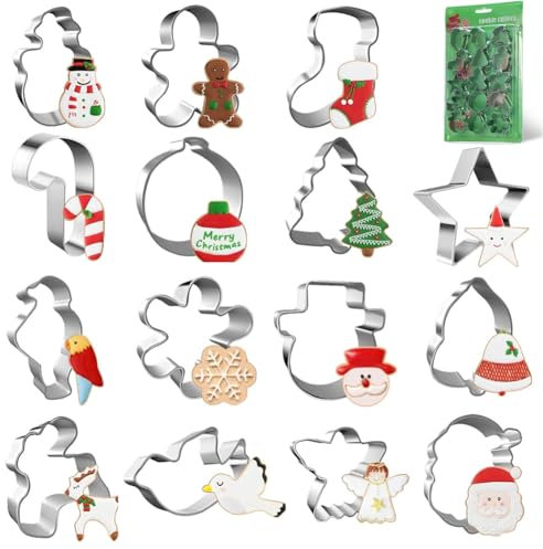 15 Stück Ausstechformen Weihnachten, Mini Keksausstecher Weihnachten Edelstahl Ausstechformen Set, Plätzchen Ausstecher Weihnachten Keksausstecher für Keks Plätzchen Tortendekorationen