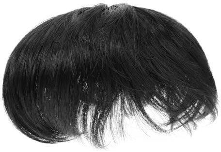 FRCOLOR Men's Short Hair Toupee Wig for Balding Lightweight Natural-looking Hairpiece Comfortable Topper for Daily Wear Black Color Breathable Design