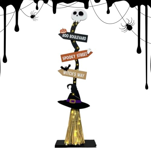 Balai de sorcière pour décorations d'Halloween, balai de sorcière illuminé pour Halloween - Panneau de jardin d'Halloween illumine le balai de sorcière,Balai de sorcière en bois éclairé par une ferme