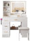 Dressing Table, Vanity Desk with Mirror and Drawers, Makeup Desk with 4 Drawers and Open Shelves, Wooden Modern White Bedroom Dressing Table with Mirror and Stool Led Light with Adjustable Brightness