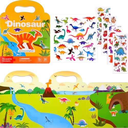 NEBURORA Wiederverwendbares Puffy-Stickerbuch für Kinder, 88 Dinosaurier-Sticker, Reisesticker für Kinder mit Flugzeugaktivitäten und pädagogischen Lernspielzeug-Szenen-Stickern, Geburtstagsgeschenke