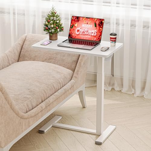 Dripex Beistelltisch höhenverstellbar mit Rollen, Pflegetisch für Bett, Computertisch mit Rollen, Kleiner Überbetttisch auf Rollen, Sofatisch Nachttisch für Wohnzimmer, Schlafzimmer, weiß
