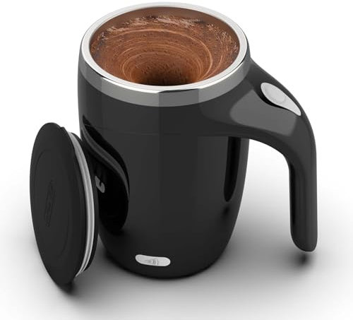 CYANLUX Self Stirring Coffee Mug, Automatic Magnetic Stirring Coffee Mug, Rechargeable Stainless Steel Coffee Mug Electric Mixing Cup with Lid for Coffee Milk Tea (Black)
