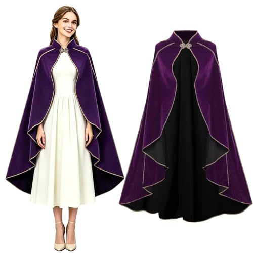 maxToonrain Mittelalterliche Umhänge für Damen, Kostüm, Samt, Renaissance, mit Kapuze, Halloween, Weltbuchtag, Kostüme für Damen