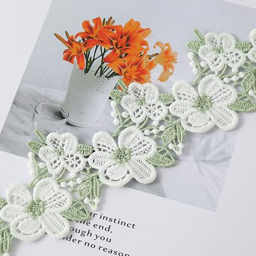 XCSJ 3 Yard 5.5 cm Breite Spitzenborte Blumen Zierband Spitzenband Zierborte zum Naehen Stickerei Borte Borten und Bänder zum Nähen, Kleidung, Handwerk, Hochzeit Deko (Grün)