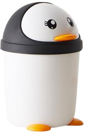 STOBOK Small Bin Cute Desk Bin Mini Trash can Penguin Swing Lid Trash can for Office Car Home Kitchen Kids Bedroom Paper Waste Can 21 X 14 cm White