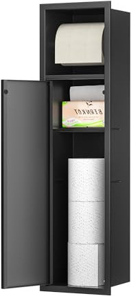 Bernkot Porte-papier toilette encastré en acier inoxydable pour brosse WC - Armoire de salle de bain avec porte-papier toilette - Avec portes d'armoire - 63 x 15 x 15 cm - Noir