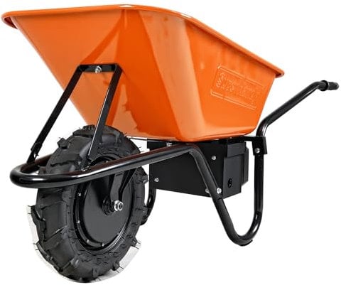 SuperHandy Cordless Electric Wheelbarrow Utility Cart, 48V 2Ah Battery Powered, 75L Steel Tub, 150kg Load Capacity Garden Trolley, Material & Debris Hauler