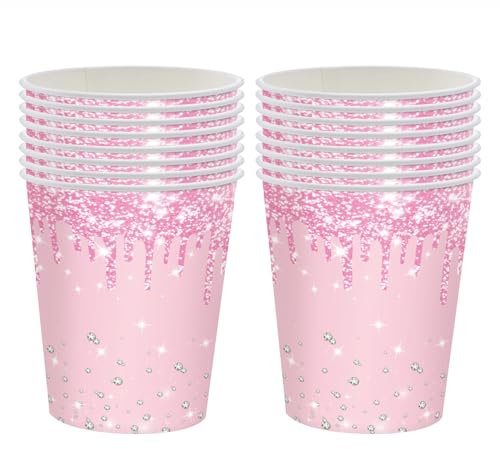 ZSYIULIA 16 Pack Premium Pink Paper Cups - Disposable Pink Tableware for Birthday Party Decorations, Tea Parties & Celebrations