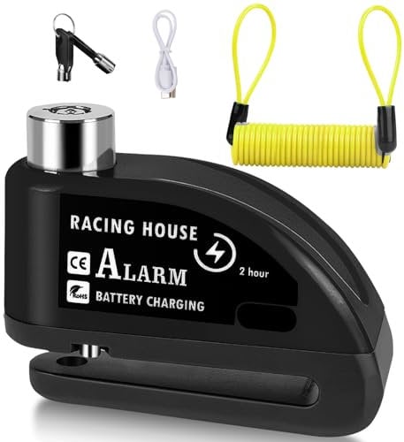 Motorbike Alarm Disc Brake Lock, 110dB Motorbike Disc Lock, High Security Rechargeable Motorbike Theft Protection with 5.9FT Reminder Cable, Motorcycle Bike, Bicycle, Scooter (Black)