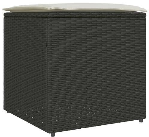 vidaXL Kissenbox mit Speicher Schwarz 50 x 50 x 50 cm Poly-Rattan, Moderne, rechteckige Gartenaufbewahrungsbox – langlebig und wetterfest für Kissen, Garten-Deko und Balkonmöbel