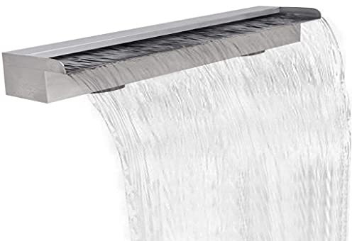 WDSOPK Fontana A Cascata per Piscina, in Acciaio Inox, Rettangolare, con Discesa dell'Acqua, con Canale di Scarico, per Giardino, Piscina Esterna, Spa, 59 X 4,5 X 3,1 Pollici