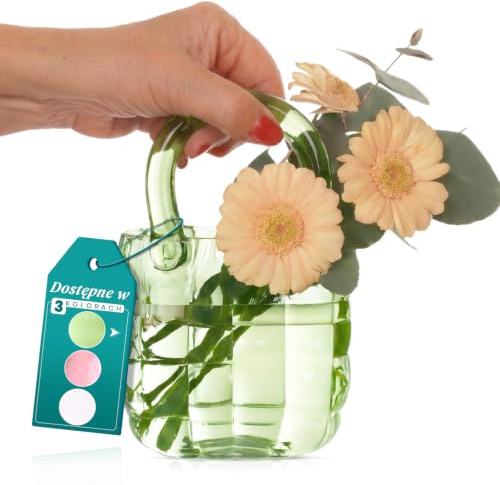 comforder Vaso in Vetro a Borsa, 14 x 9,5 x 22 cm, Verde | Vaso decorativo a forma di borsa in vetro, moderno, per fiori, tavola e matrimonio