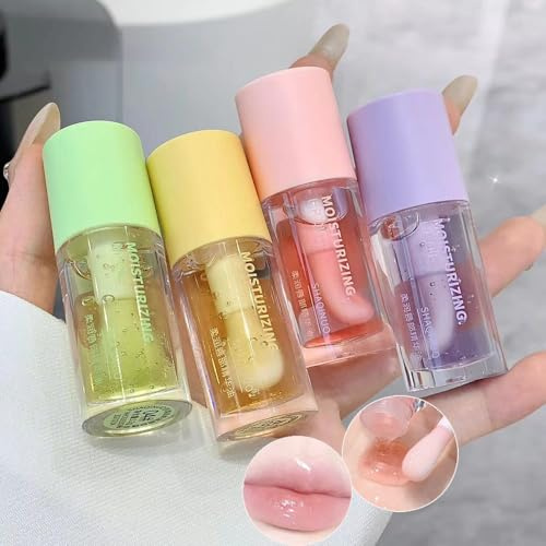 Sitovely Hydrating Lippenöl Aufpolsterndes Lip Glow Oil, 4 Stück Lippenbalsam Fruchtiger Geschmack Lipgloss Plumping Lip Oil für Die Lippenpflege und Trockene Lippen