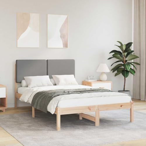 Qnhdfrt 120x190 cm Solid Pine Bed Frame with Padded Headboard, Gray
